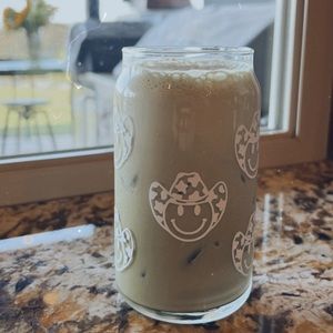 Smiley Cowboy Emoji Glass Tumbler